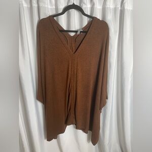 Zenana Outfitters Brown V-Neck Women’s Plus Size 3XL Tunic Oversized Soft Blouse